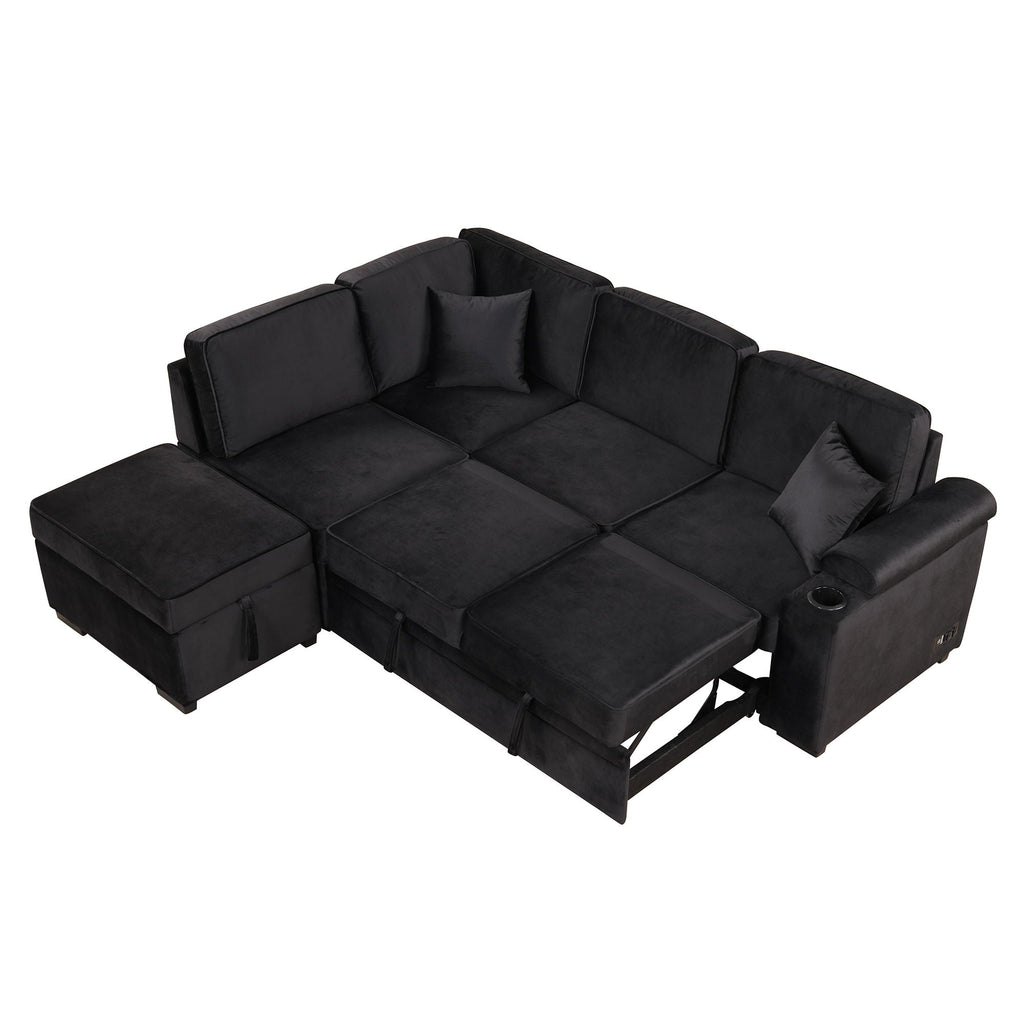 Sleeper Sofa Bed Sectional with Storage Ottoman - Gray, Beige, Green, Black