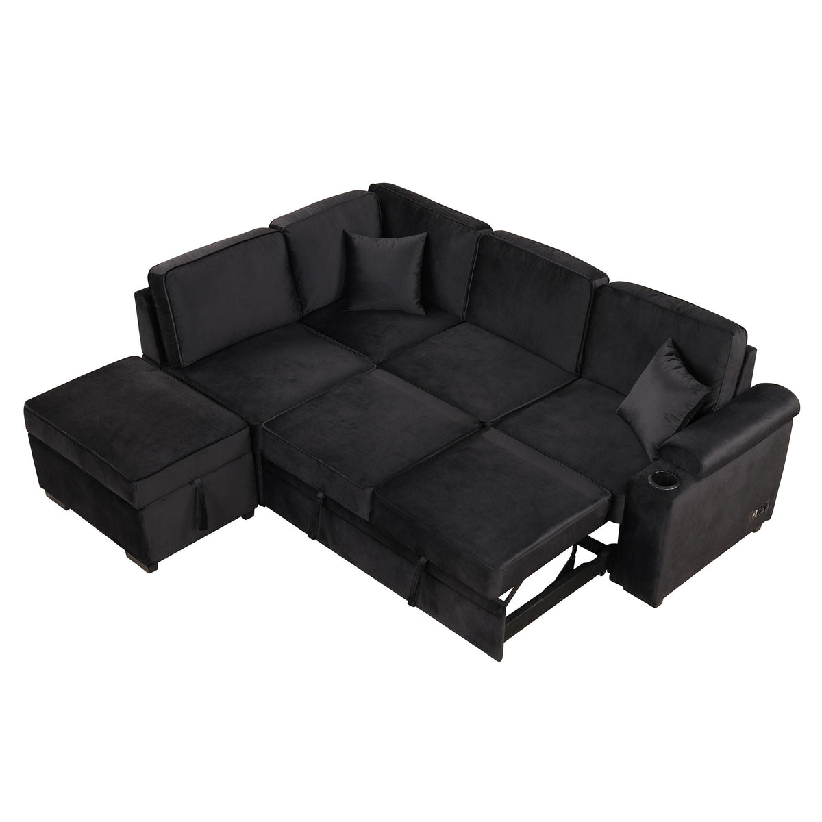 Sleeper Sofa Bed Sectional with Storage Ottoman - Gray, Beige, Green, Black