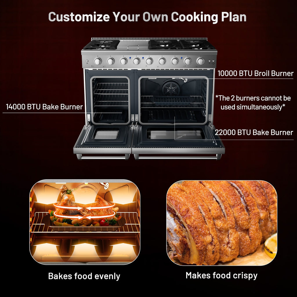 48 Inches Freestanding Natural Gas Range with 7 Burners Cooktop
