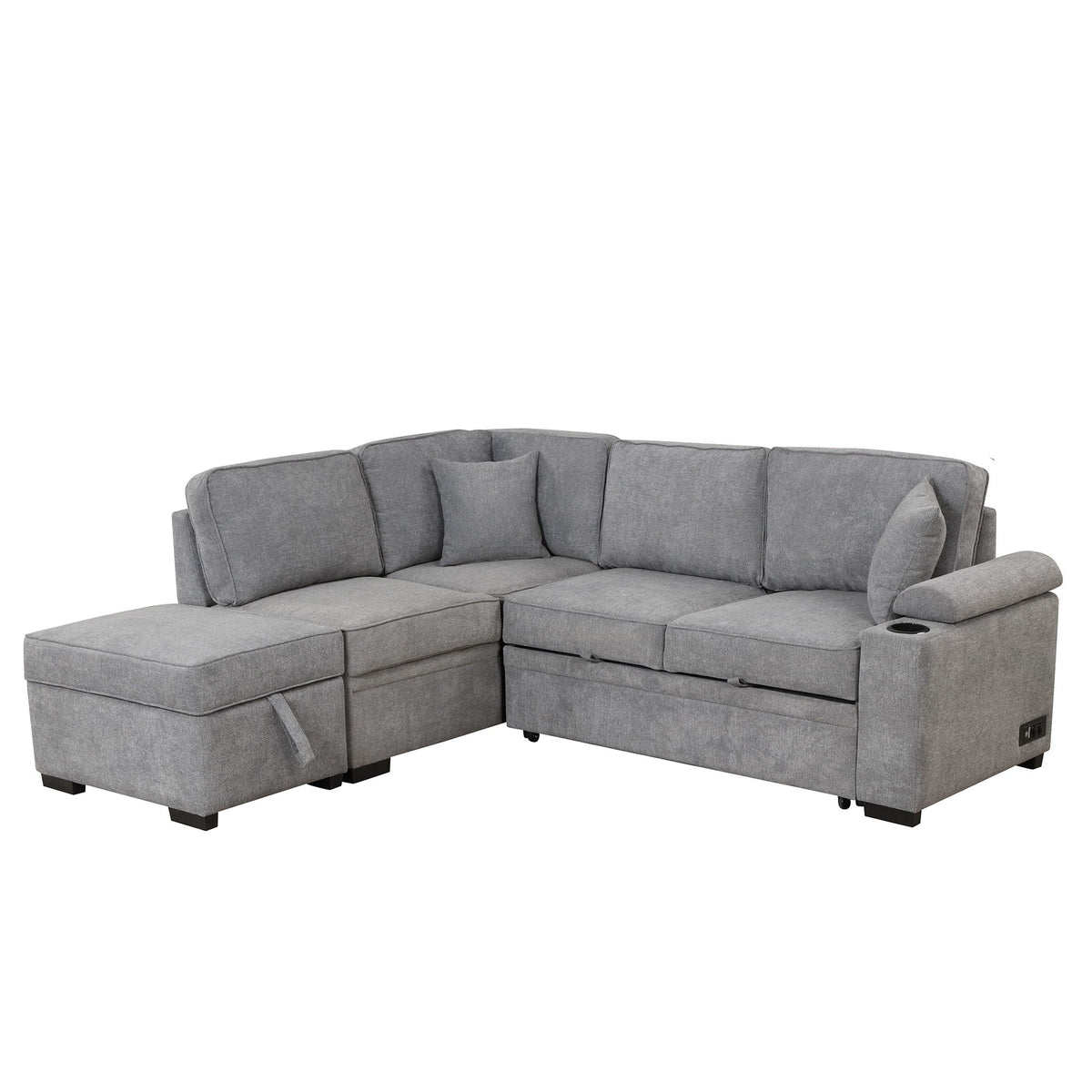 Sleeper Sofa Bed Sectional with Storage Ottoman - Gray, Beige, Green, Black