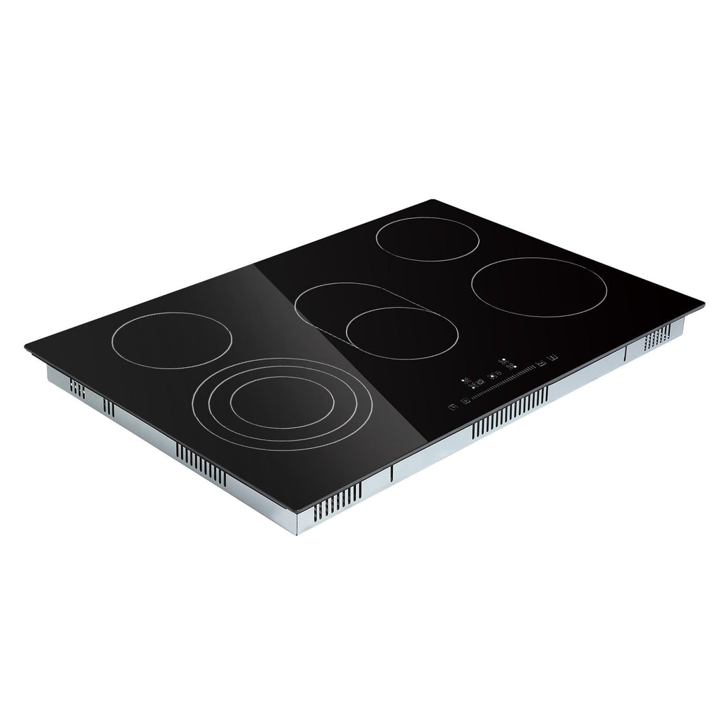 Built in Electric Stove Top, 30.3 x 20.5 inch 5 Burners, 240V Glass Radiant Cooktop with Sensor Touch Control, Timer & Child Lock Included, 9 Power Levels for Simmer Steam Slow Cook Fry