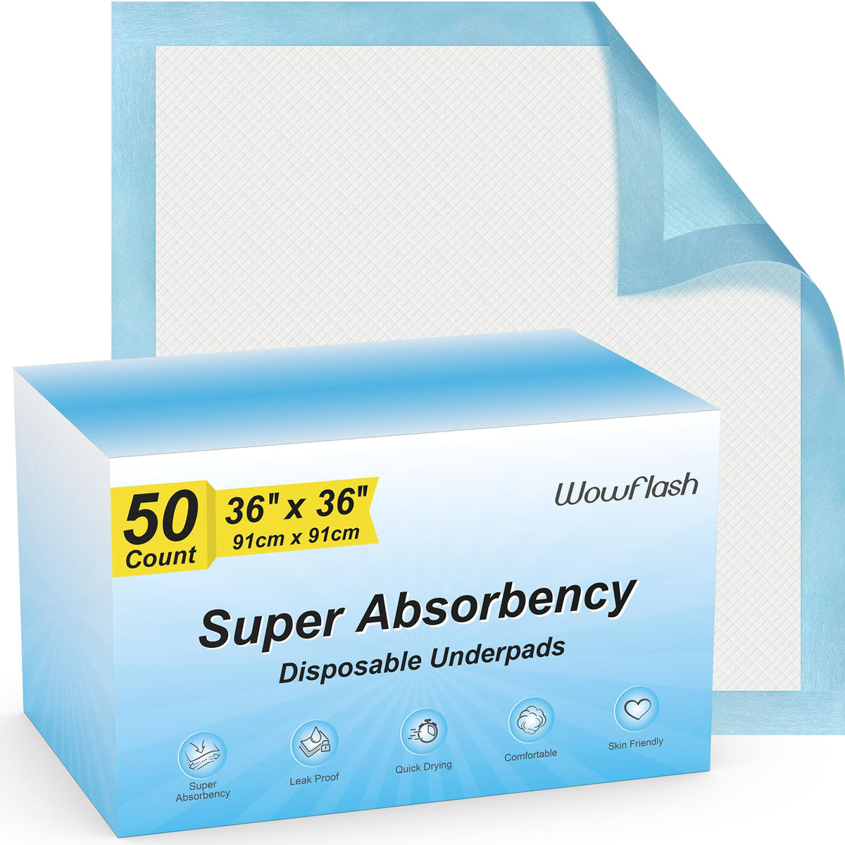 50 Count 30” x 36” Super Absorbency Disposable Underpads, Leakproof Quick Drying, Baby Puppy & Adults Bed Pads Disposable Adults, Dog Pee Pads Extra Large, XXL Incontinence Pads