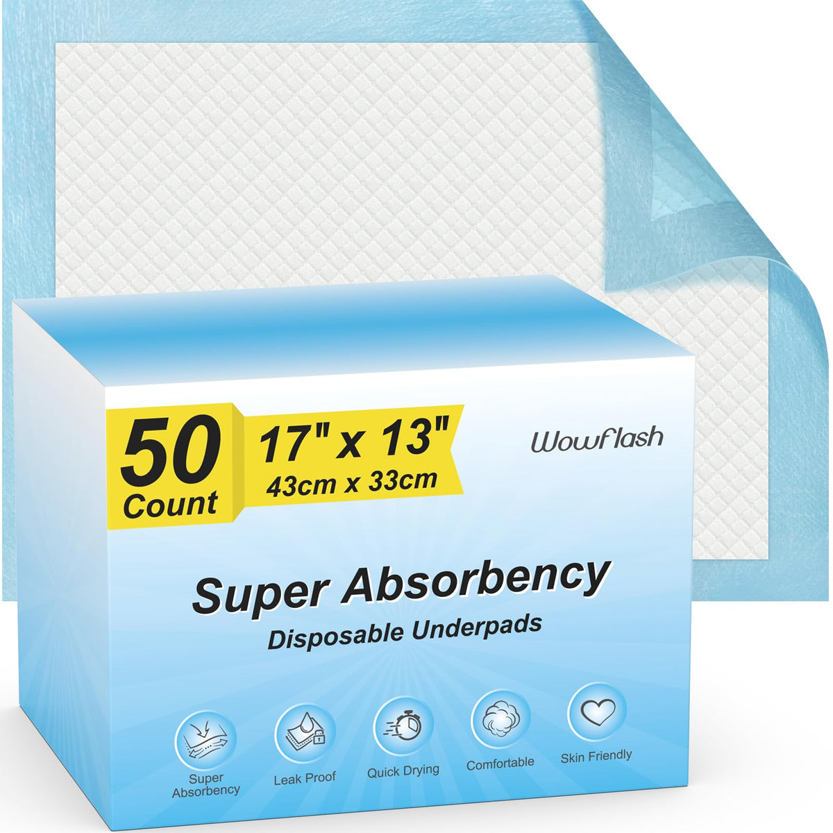50 Count 30” x 36” Super Absorbency Disposable Underpads, Leakproof Quick Drying, Baby Puppy & Adults Bed Pads Disposable Adults, Dog Pee Pads Extra Large, XXL Incontinence Pads