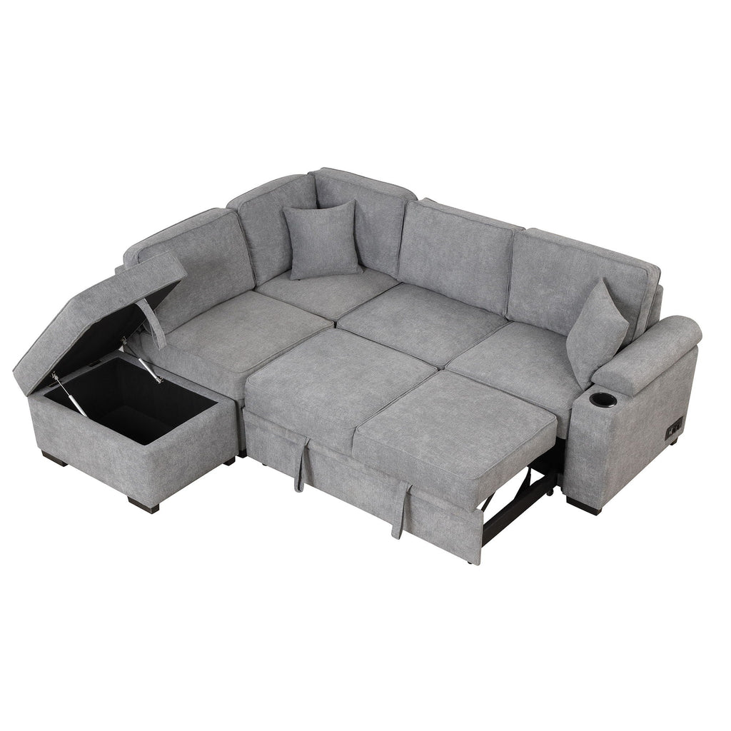 Sleeper Sofa Bed Sectional with Storage Ottoman - Gray, Beige, Green, Black