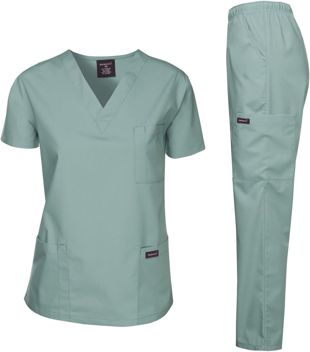 Medical Scrubs Set Unisex - V-Neck Top and Elastic Waist Pants Uniform for Healthcare Workers