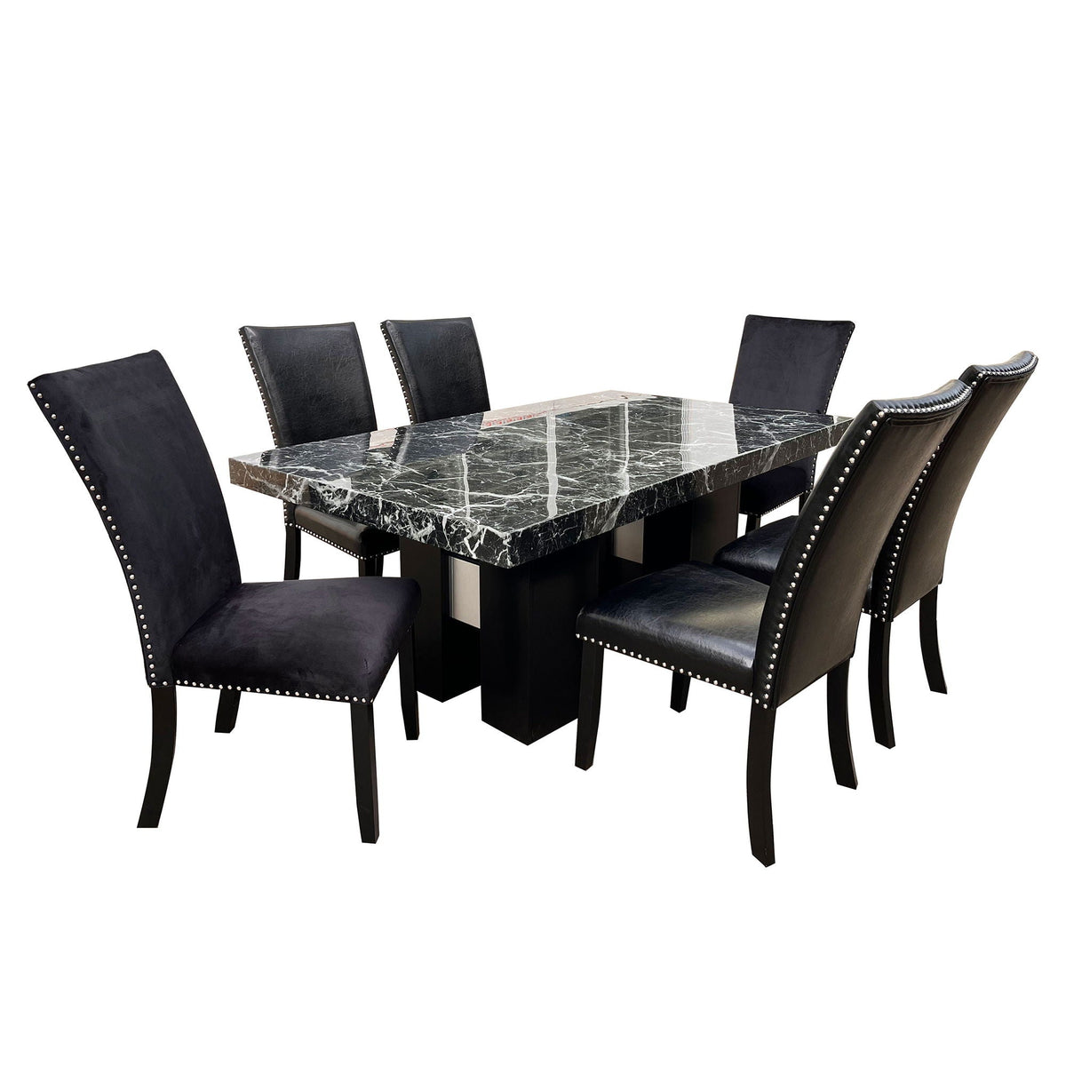Black Velvet Dining Chair Set with Nailhead Trim - Set of 2