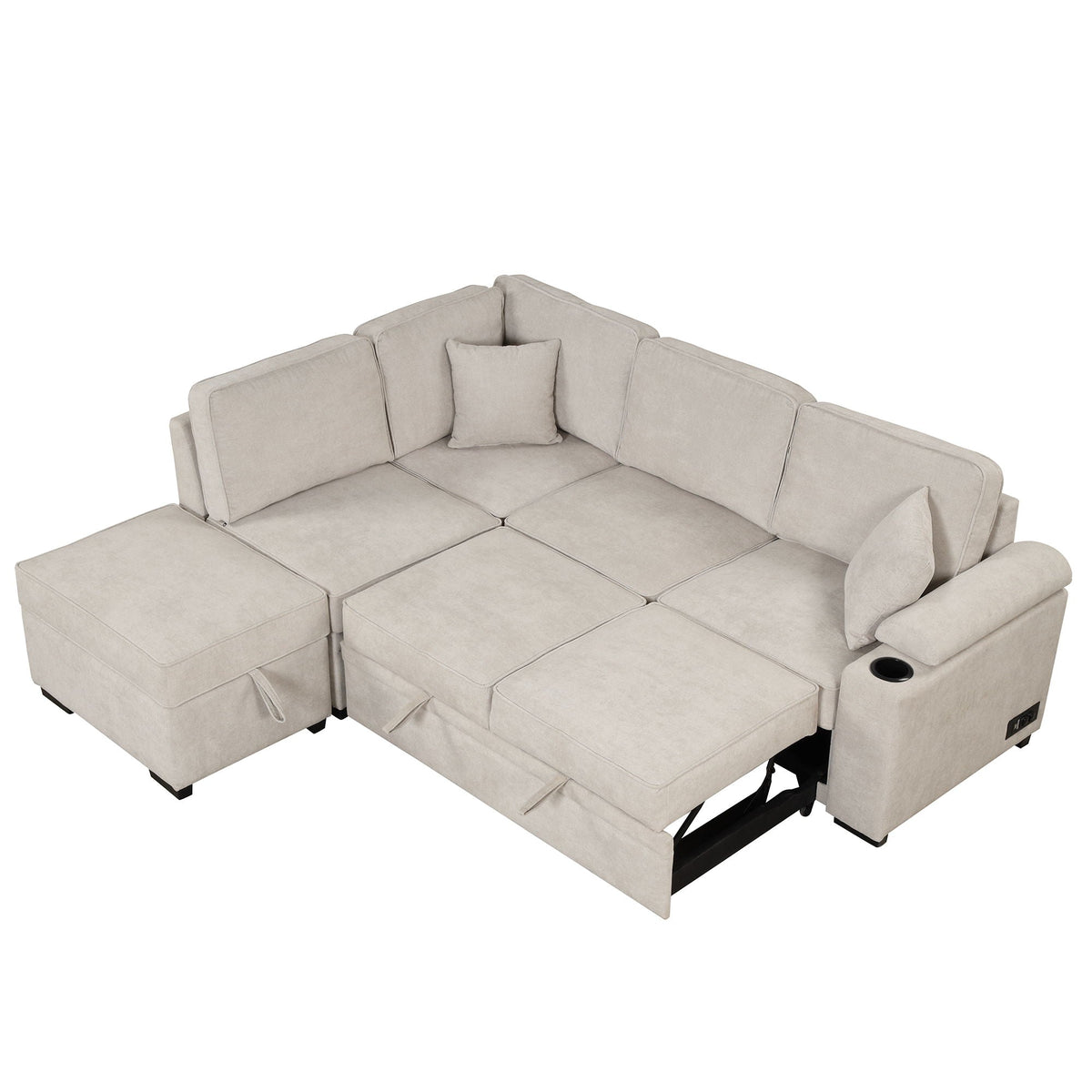 Sleeper Sofa Bed Sectional with Storage Ottoman - Gray, Beige, Green, Black