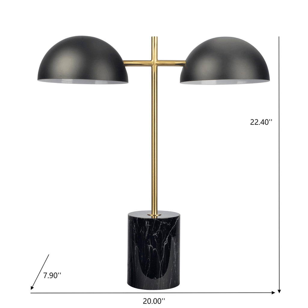 Hydro Table Lamp with Double Lamp and Marble Base - Black / Gold / Marble