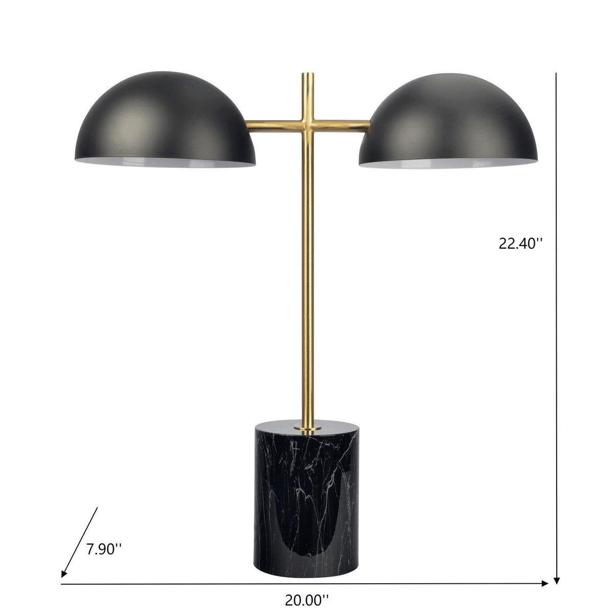 Hydro Table Lamp with Double Lamp and Marble Base - Black / Gold / Marble