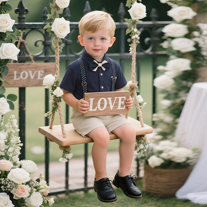 British-style Formal Suit Boys Short-sleeved Suspender Pants Mens