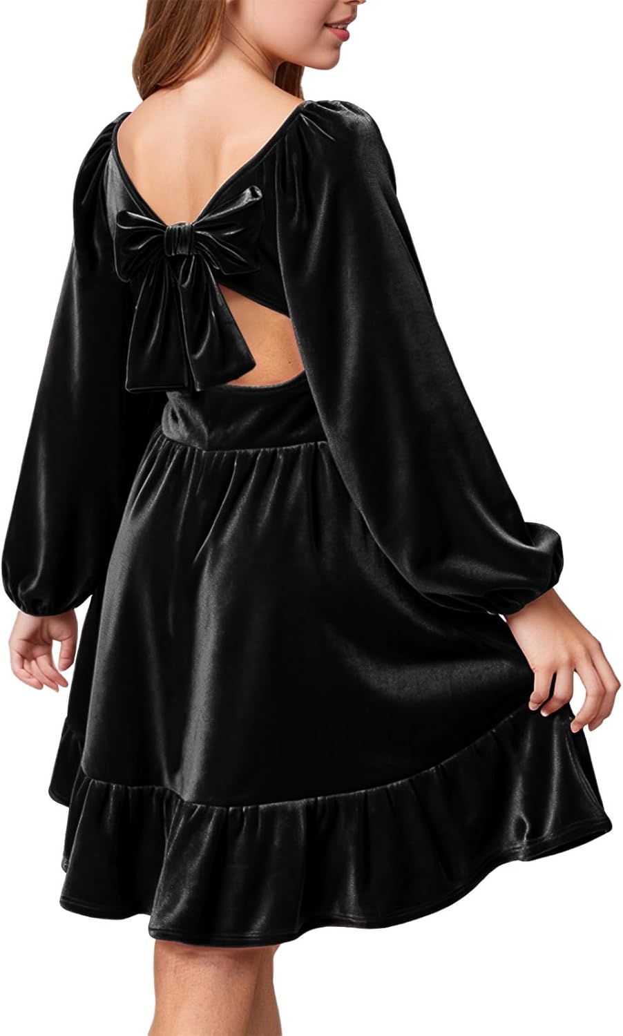 Girls Christmas Dress Fall Velvet Tie Back Long Sleeve Elegant Party Gifts for Outfits Kids Teen Winter Dresses
