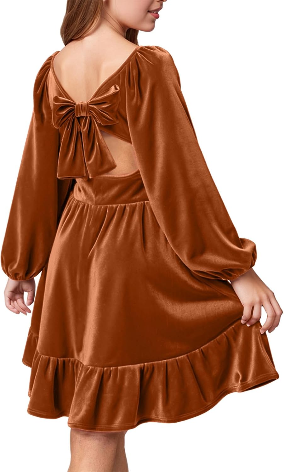 Girls Christmas Dress Fall Velvet Tie Back Long Sleeve Elegant Party Gifts for Outfits Kids Teen Winter Dresses