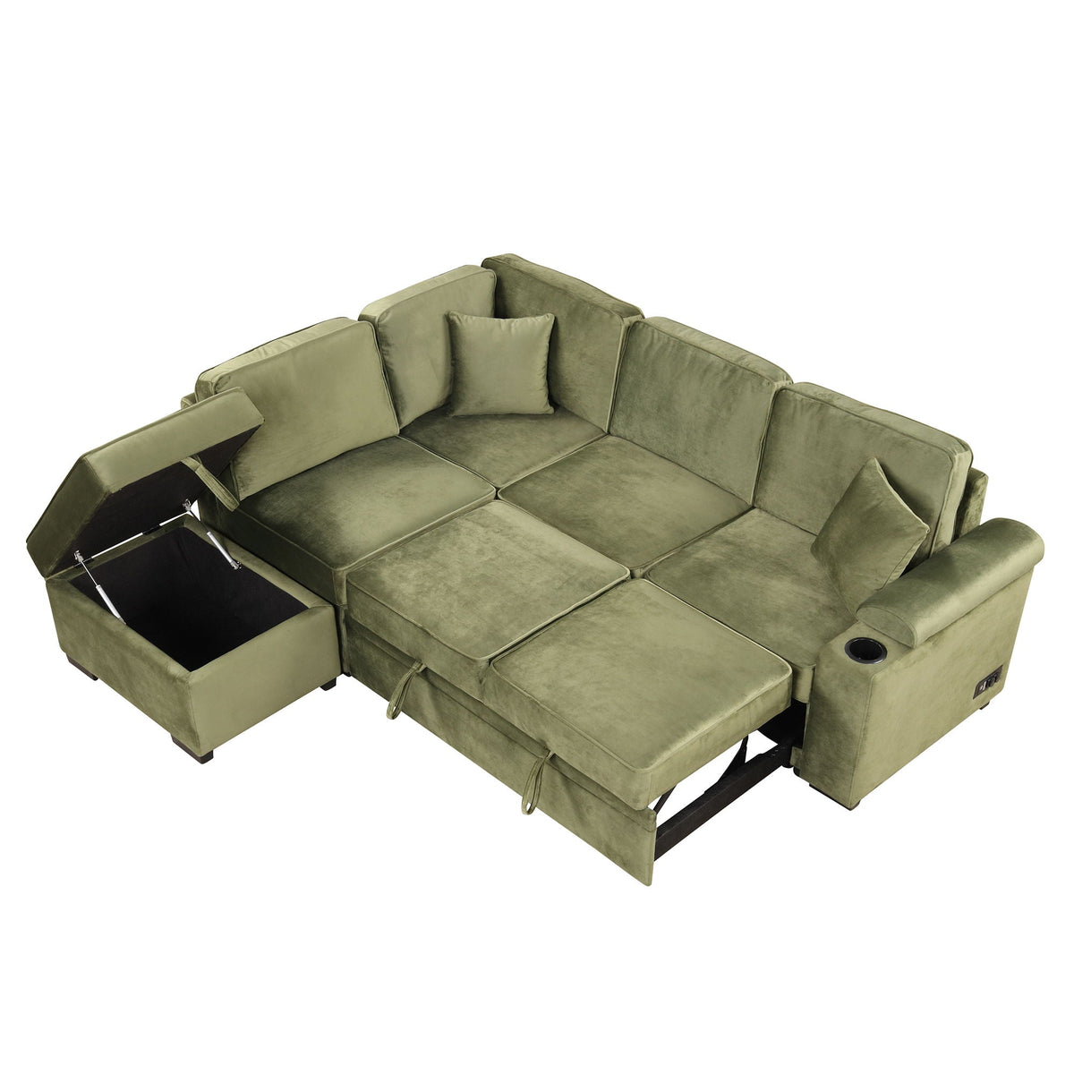 Sleeper Sofa Bed Sectional with Storage Ottoman - Gray, Beige, Green, Black