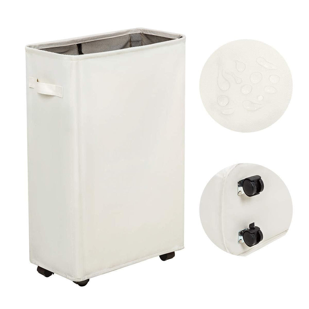 Slim Rolling Laundry Hamper   Standable Corner Design   Handy Storage Bin Laundry Basket   52L Storage Bin   Slim Hamper with Wheels   15×8×22  (22  Beige)