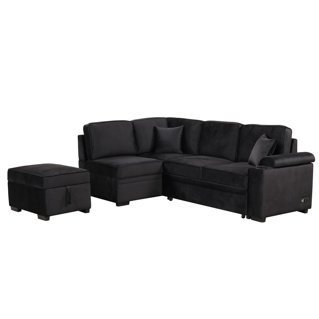 Sleeper Sofa Bed Sectional with Storage Ottoman - Gray, Beige, Green, Black
