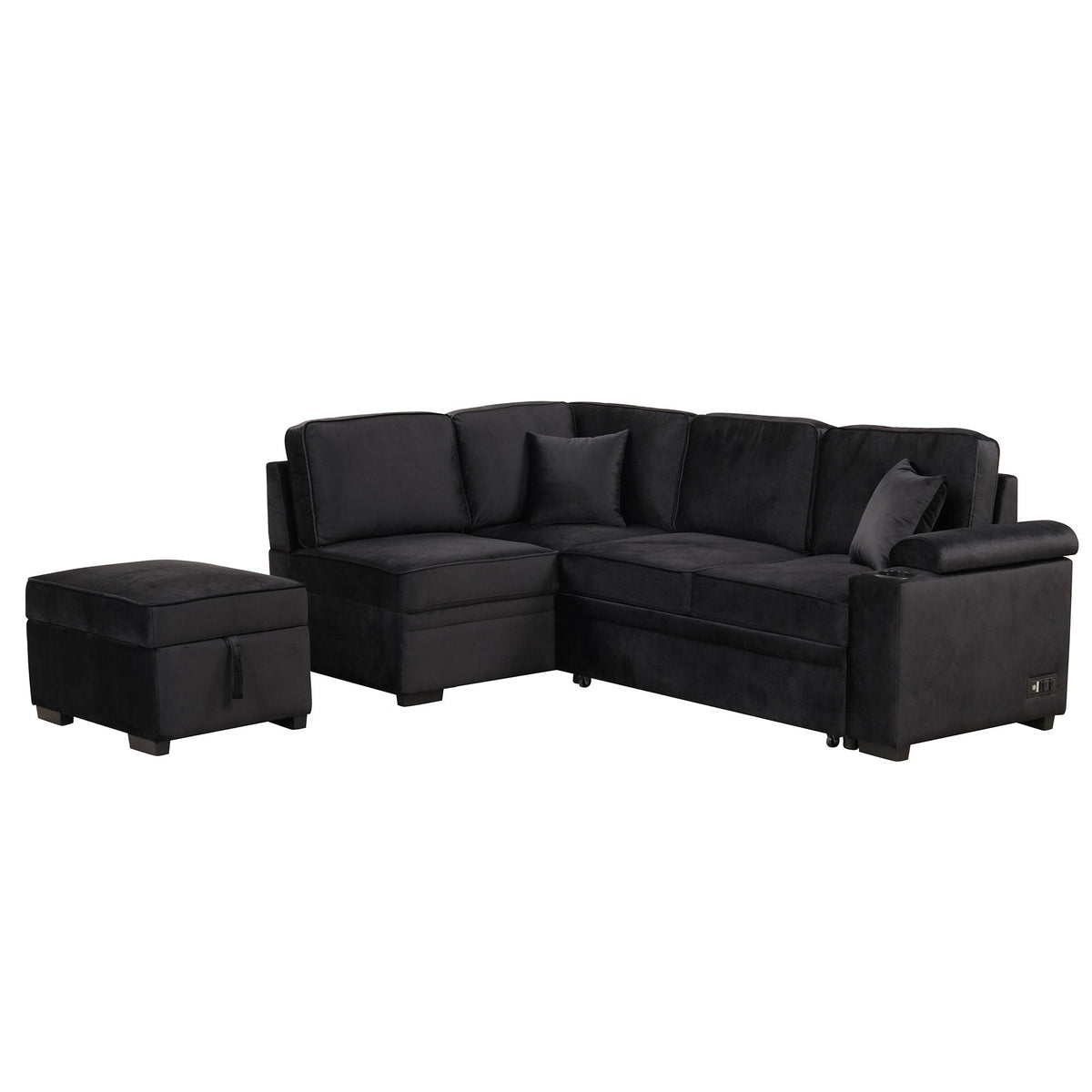 Sleeper Sofa Bed Sectional with Storage Ottoman - Gray, Beige, Green, Black