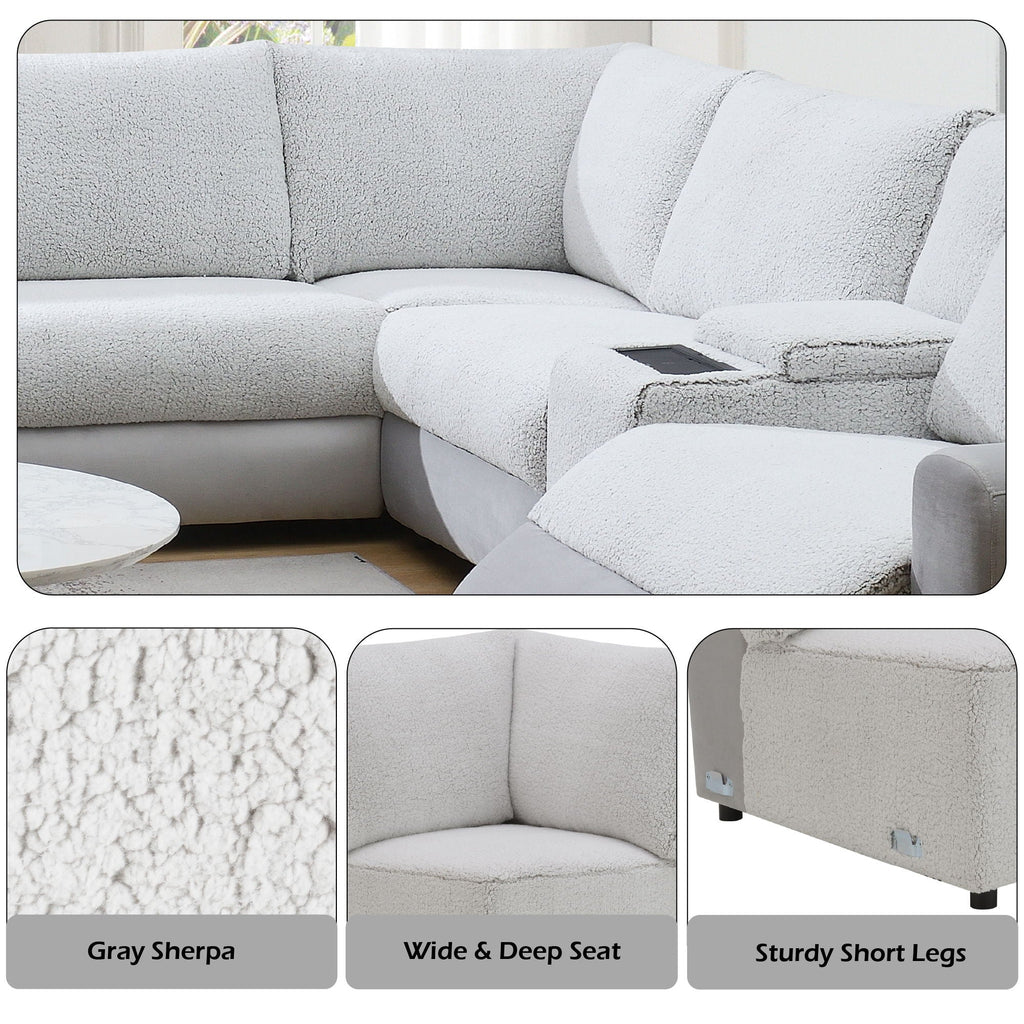 Modular Power Recliner Sectional with Cup Holders and Wireless Charging - Gray