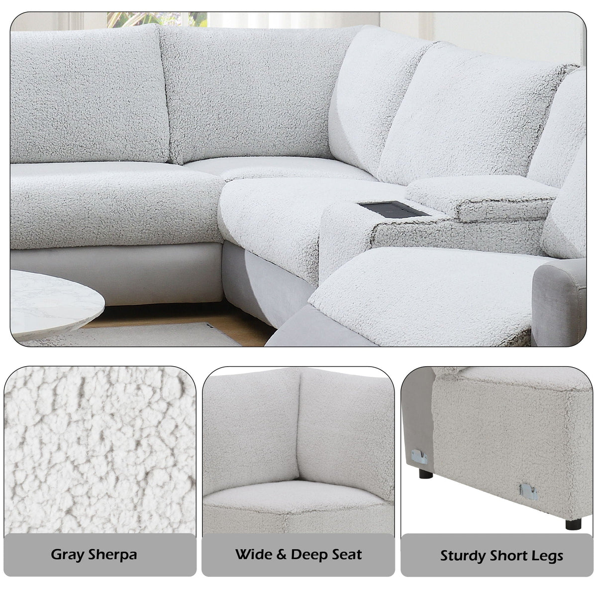 Modular Power Recliner Sectional with Cup Holders and Wireless Charging - Gray