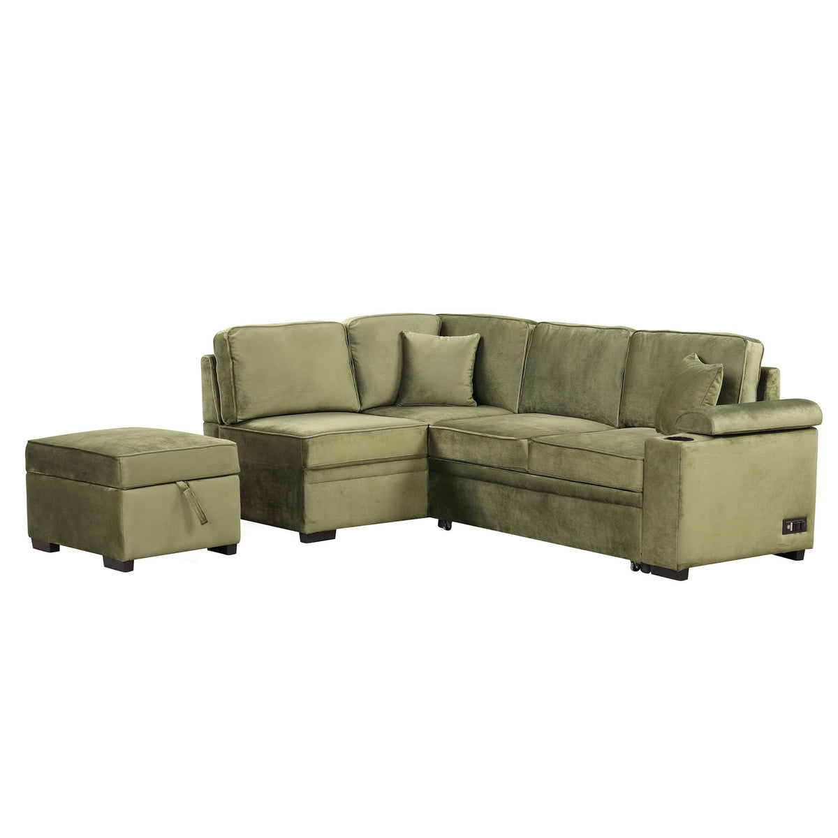 Sleeper Sofa Bed Sectional with Storage Ottoman - Gray, Beige, Green, Black