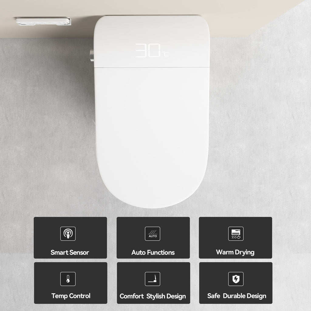Smart Bidet Toilet with Heated Seat & Auto Open - White, Black, or Dark Gray