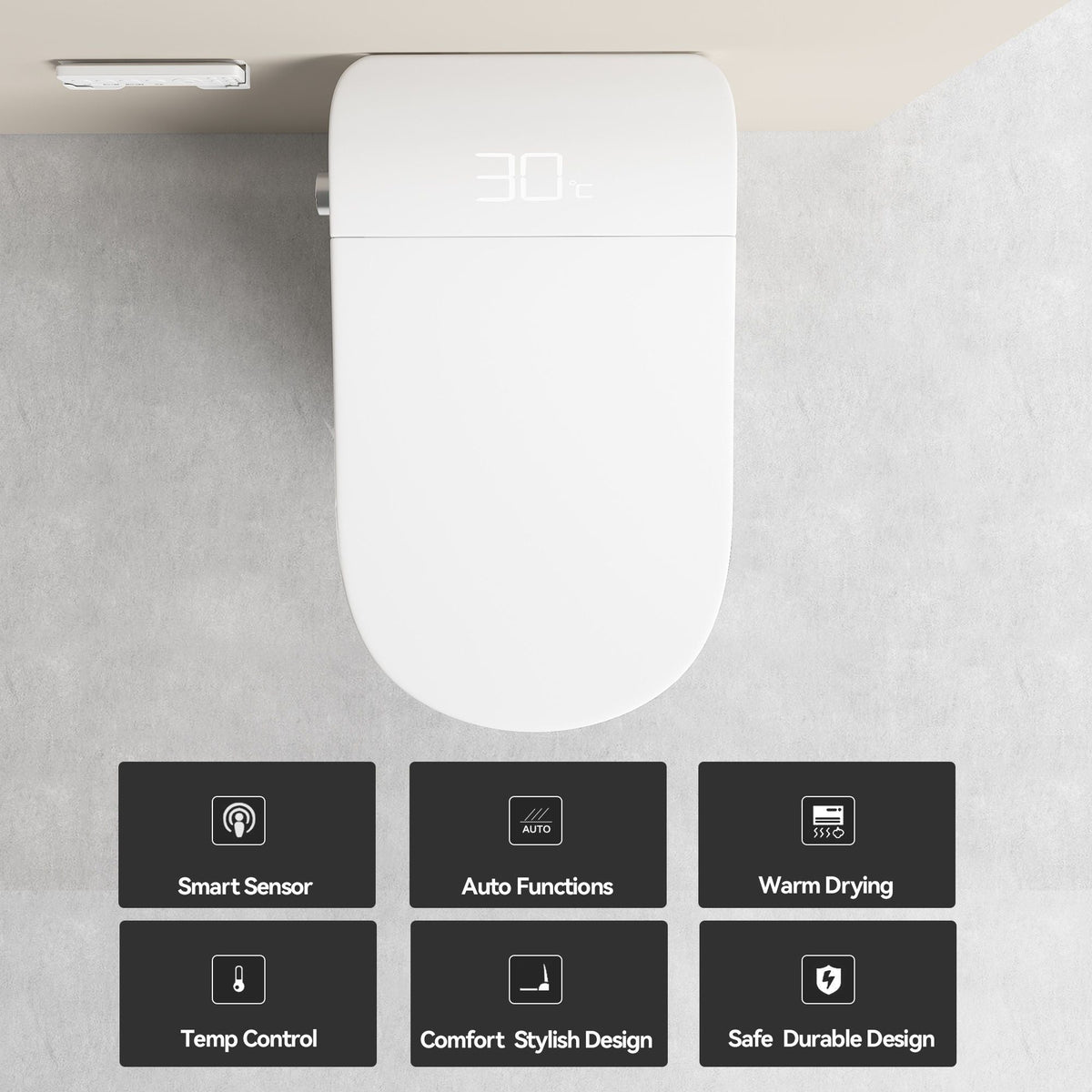 Smart Bidet Toilet with Heated Seat & Auto Open - White, Black, or Dark Gray