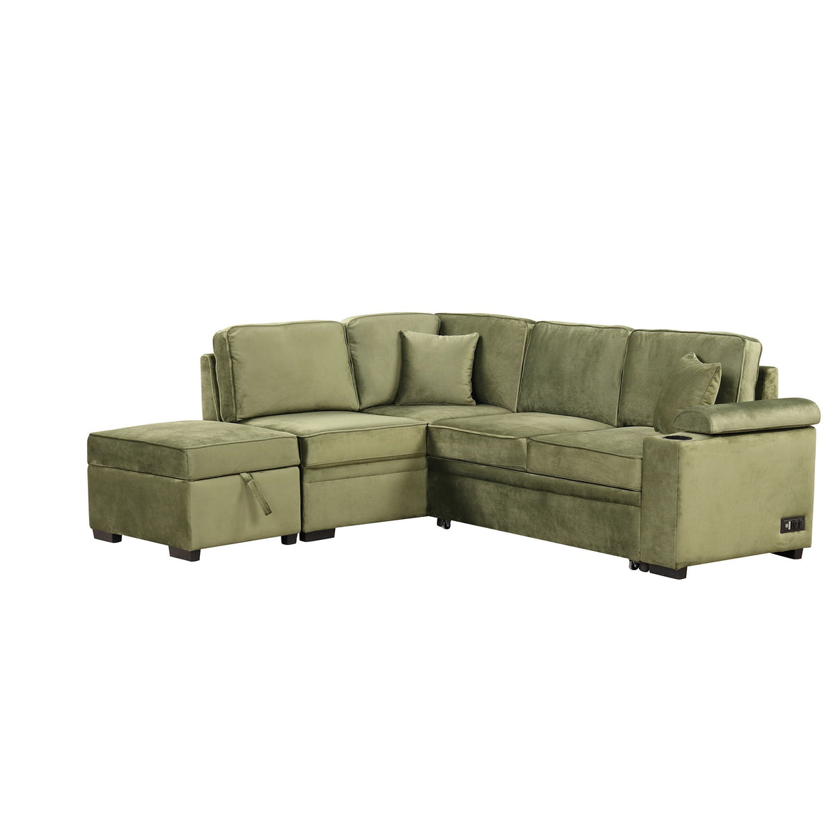 Sleeper Sofa Bed Sectional with Storage Ottoman - Gray, Beige, Green, Black