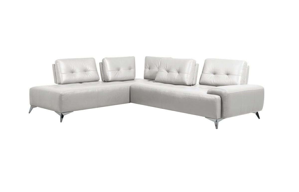 Turano Pearl Leather Sectional Sofa with Adjustable Back - Pearl
