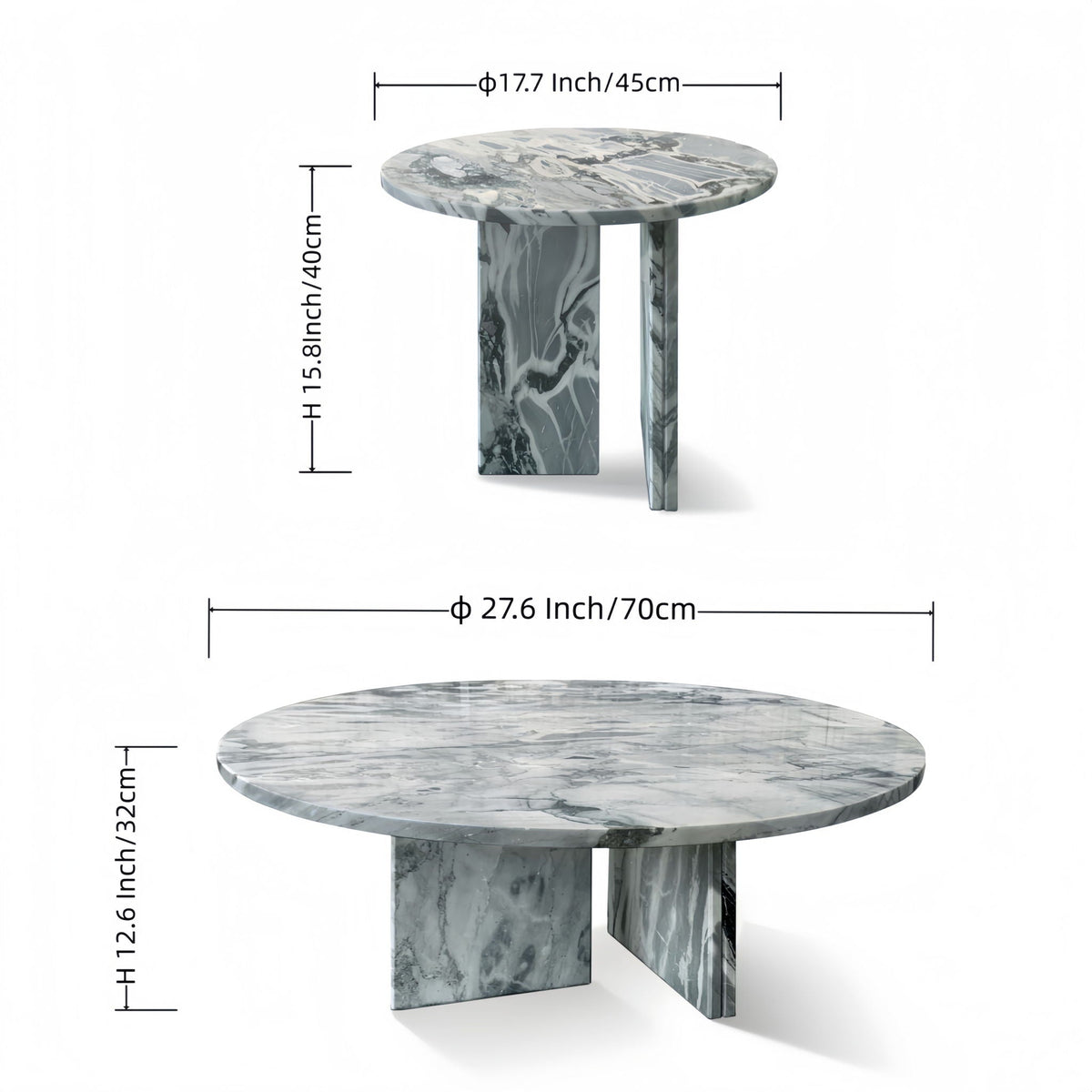 Elegant Coffee Duo Table Set with Natural Marble Tops - Multiple Colors