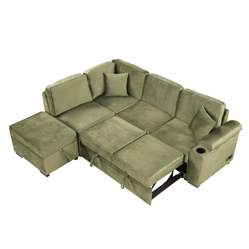 Sleeper Sofa Bed Sectional with Storage Ottoman - Gray, Beige, Green, Black