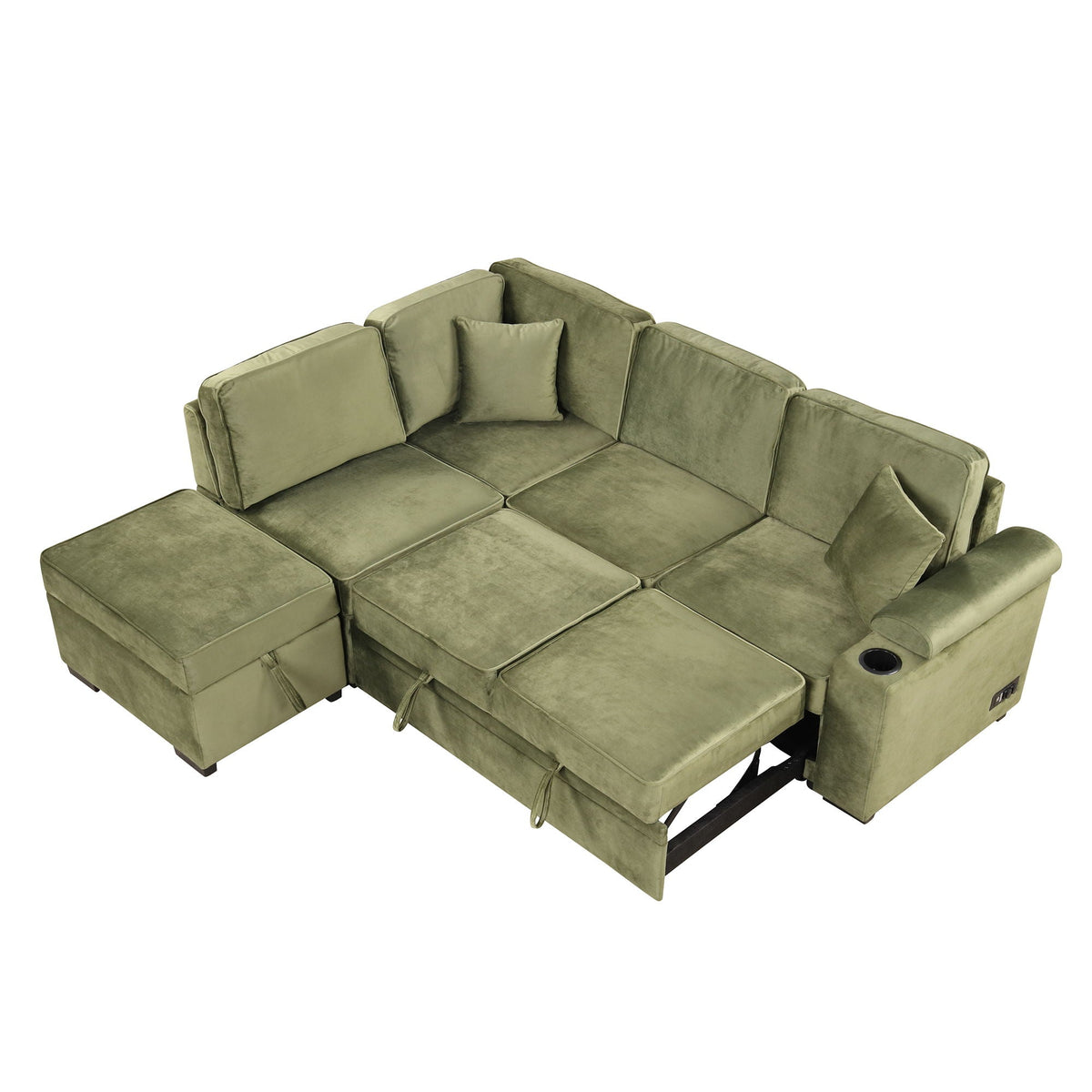 Sleeper Sofa Bed Sectional with Storage Ottoman - Gray, Beige, Green, Black