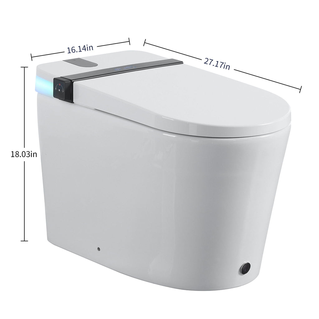 Smart Toilet With Bidet Seat Built In, Auto Open / Close Seat, Foot Sensor, LED Display - White
