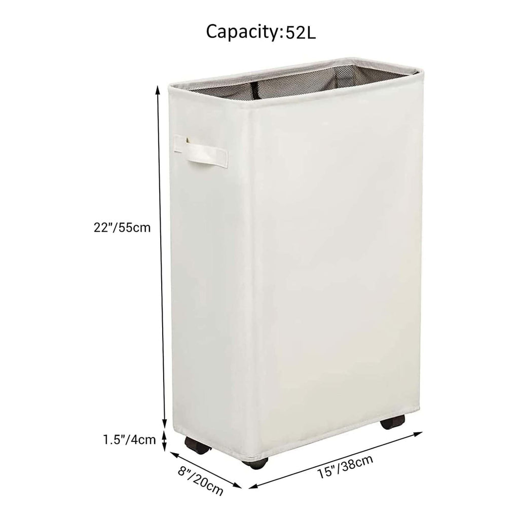 Slim Rolling Laundry Hamper   Standable Corner Design   Handy Storage Bin Laundry Basket   52L Storage Bin   Slim Hamper with Wheels   15×8×22  (22  Beige)