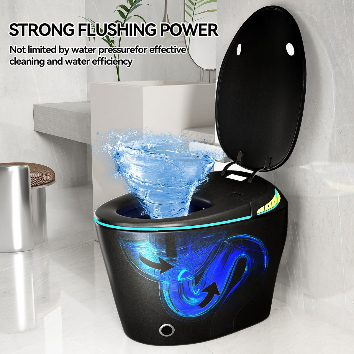 Smart Toilet with Built-In Bidet and Auto Open/Close Seat - White, Dark Gray, Black