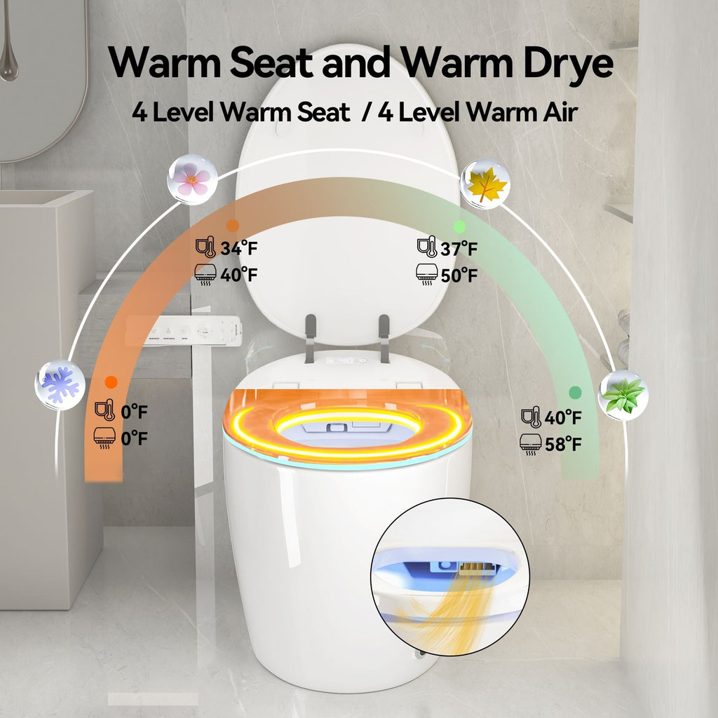 Smart Toilet with Built-In Bidet and Auto Open/Close Seat - White, Dark Gray, Black