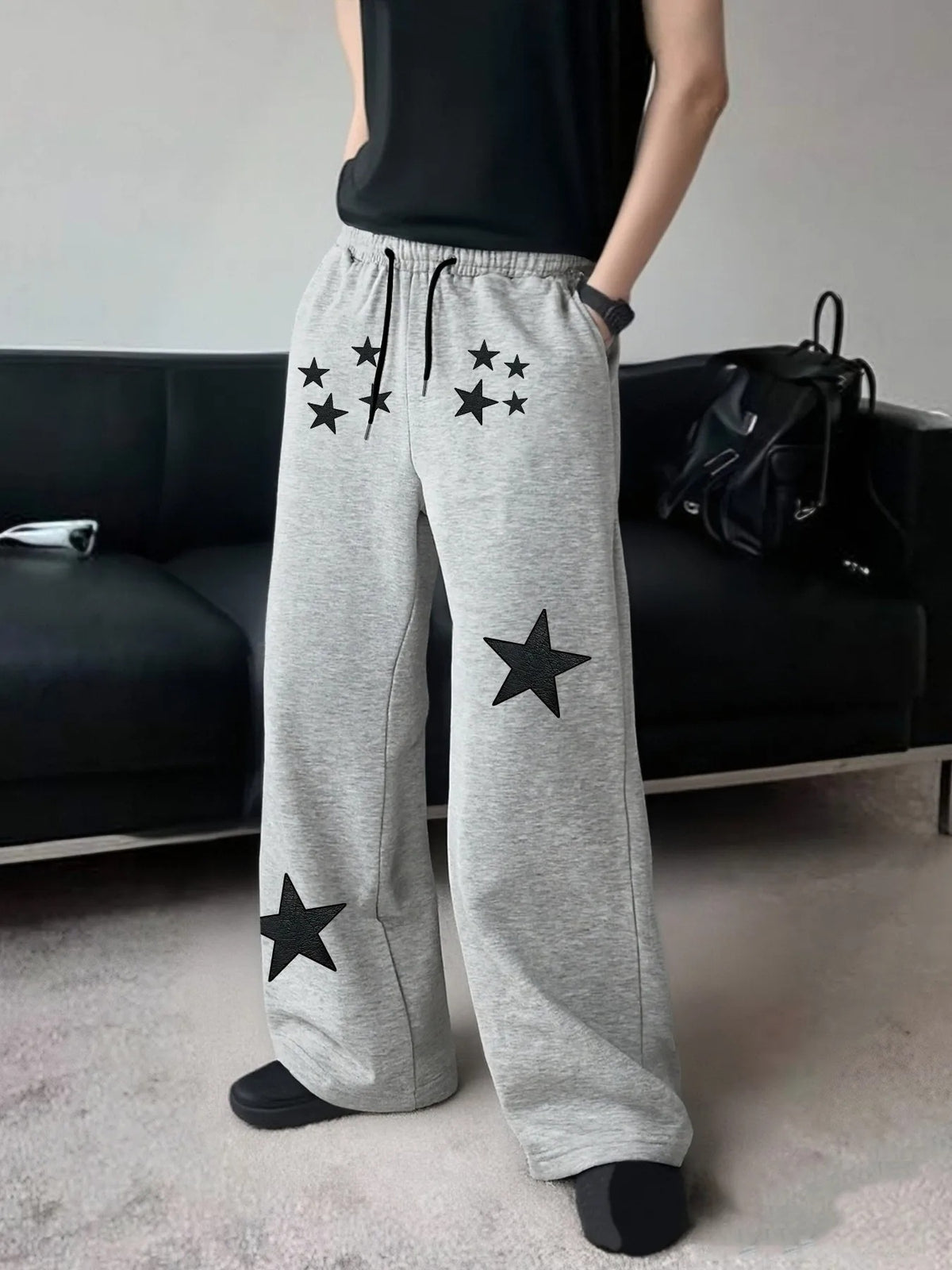 Dark Gothic Star Print Wide Leg Drawstring Sweatpants Unisex