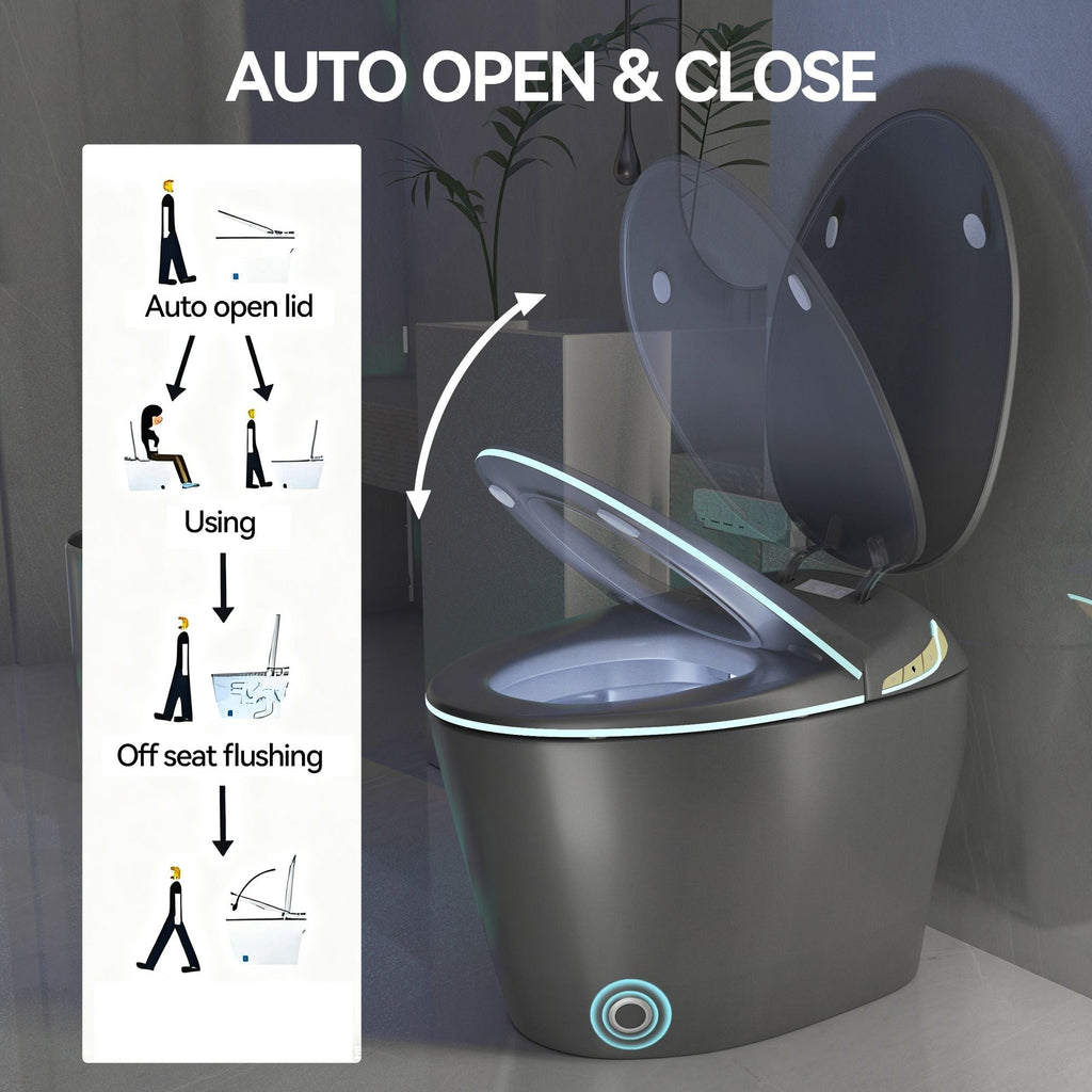 Smart Toilet with Built-In Bidet and Auto Open/Close Seat - White, Dark Gray, Black
