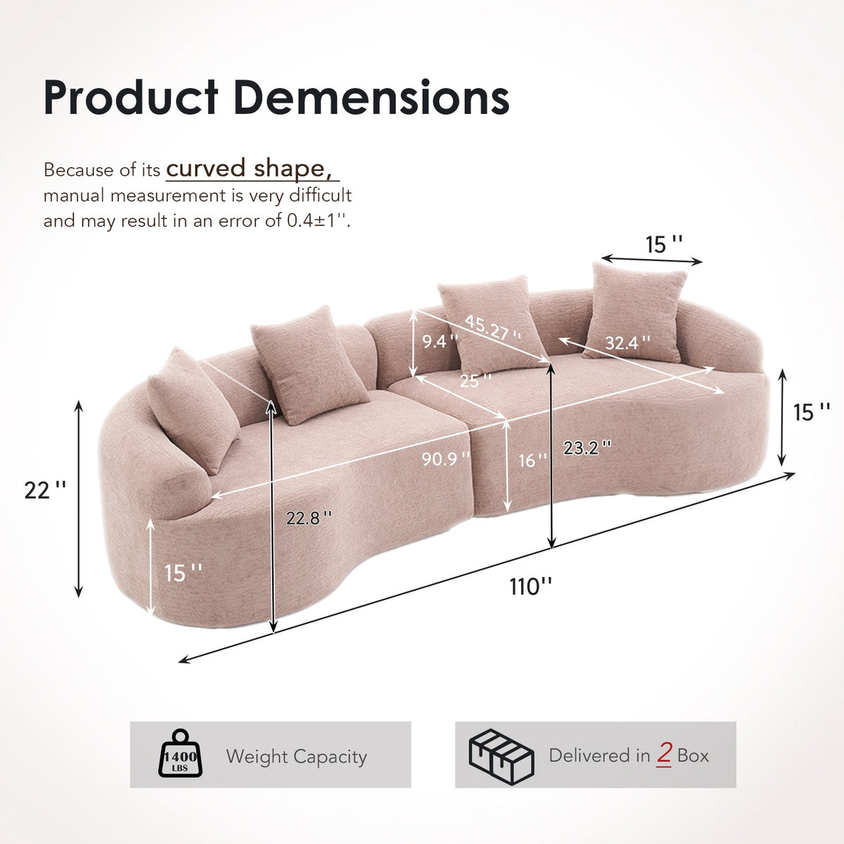 Modular Sleeper Sectional Sofa with Curved Design - Wood Grain Chenille