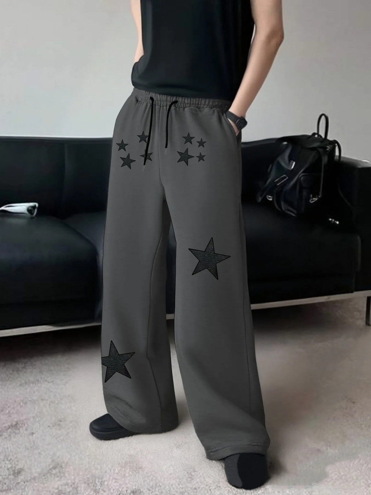 Dark Gothic Star Print Wide Leg Drawstring Sweatpants Unisex