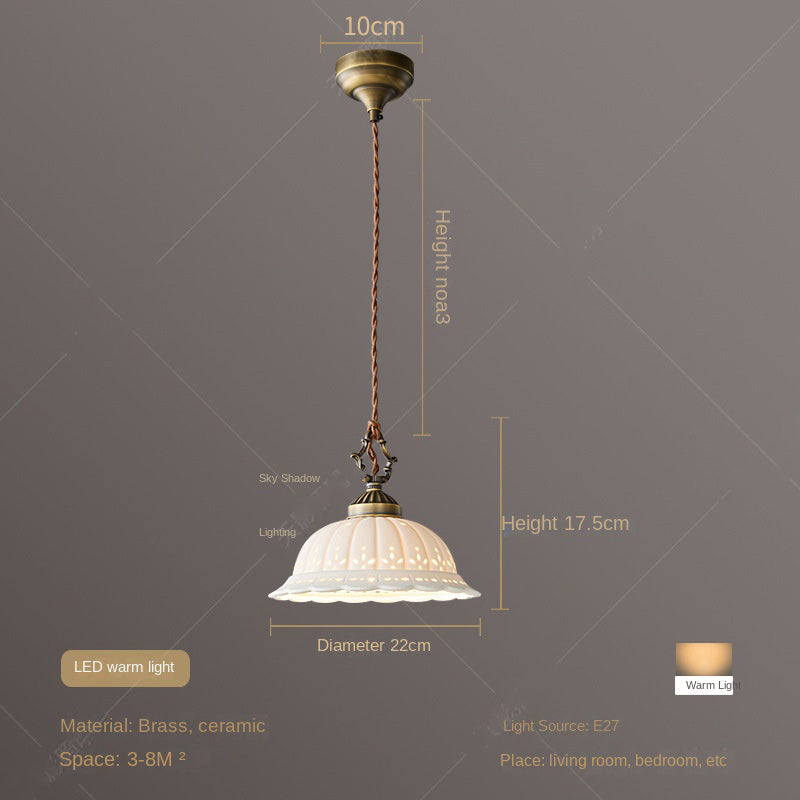 Copper Bedside Pendant Light Bedroom Modern Luxury French Retro Japanese American Artistic Aged Small Pendant Light