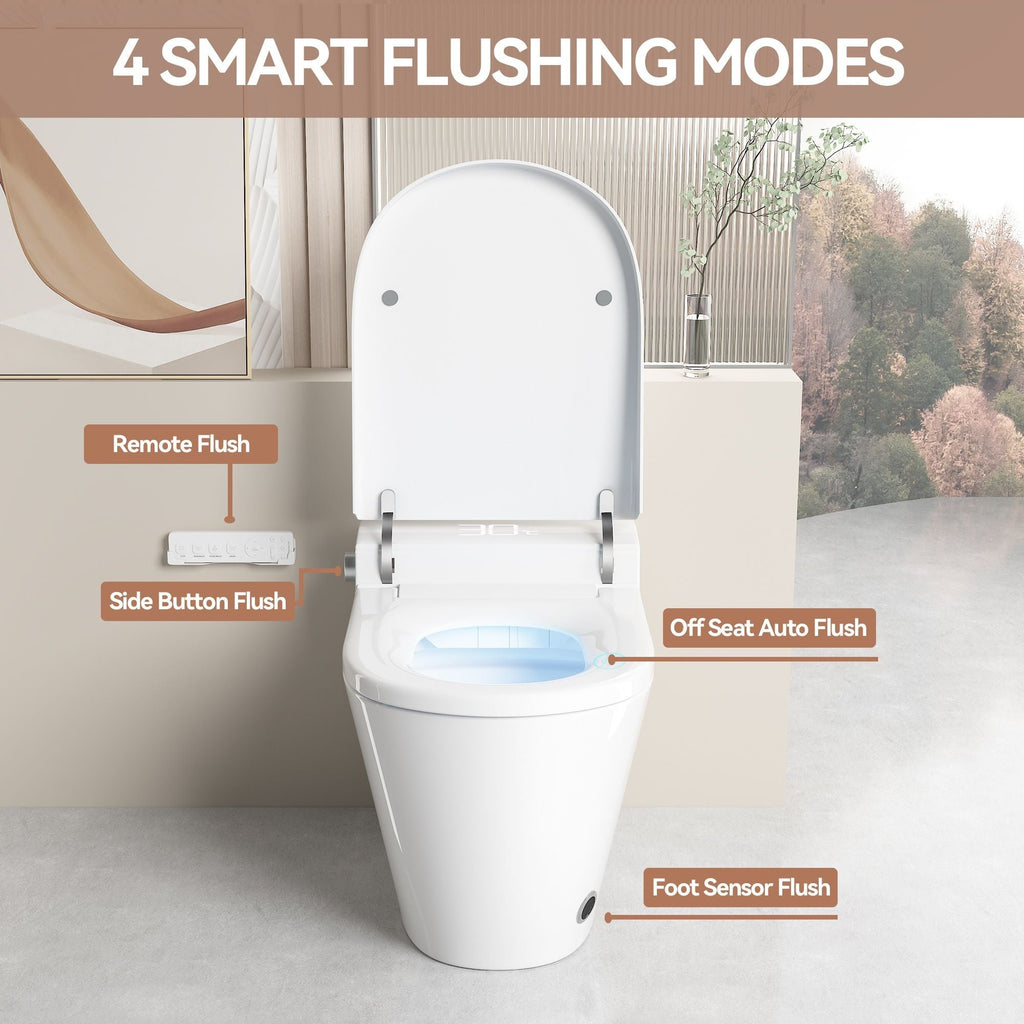 Smart Bidet Toilet with Heated Seat & Auto Open - White, Black, or Dark Gray
