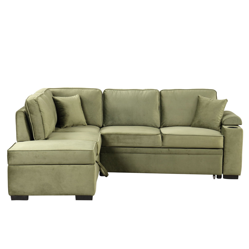 Sleeper Sofa Bed Sectional with Storage Ottoman - Gray, Beige, Green, Black