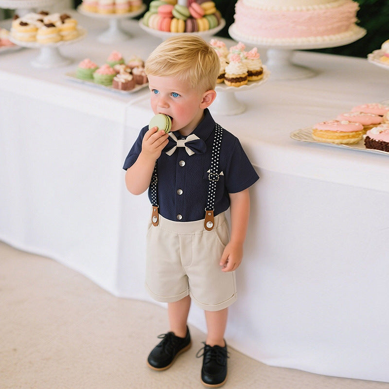 British-style Formal Suit Boys Short-sleeved Suspender Pants Mens