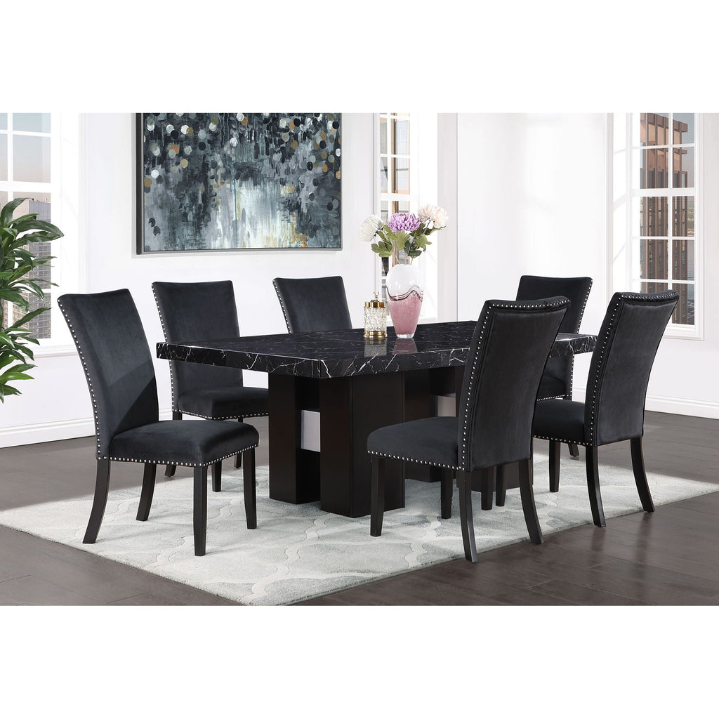 Black Velvet Dining Chair Set with Nailhead Trim - Set of 2