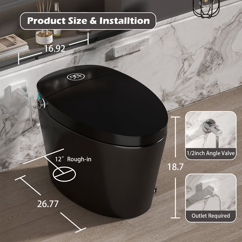 Smart Toilet with Bidet Built-in and Heated Seat - Black