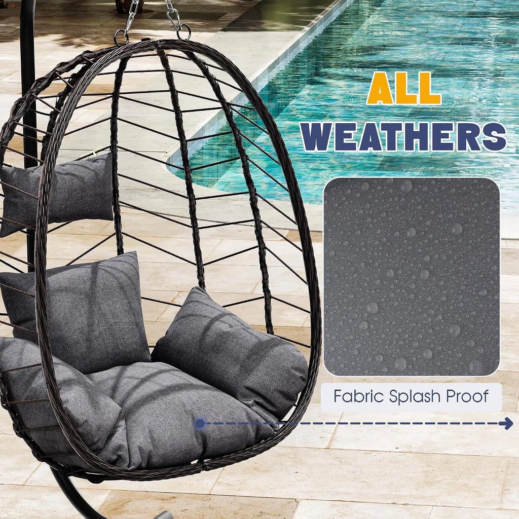 Egg Chair with Stand, Patio Wicker Hanging Chair, Hammock Swing Chair, 350LBS Capacity for Bedroom, Balcony, Garden