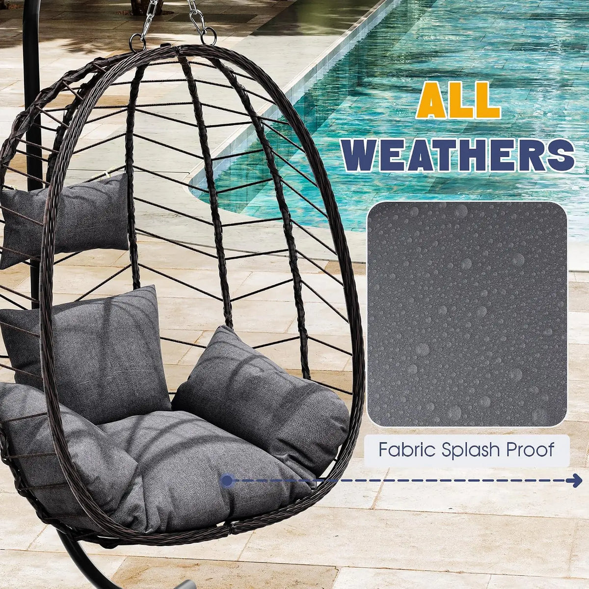 Egg Chair with Stand, Patio Wicker Hanging Chair, Hammock Swing Chair, 350LBS Capacity for Bedroom, Balcony, Garden