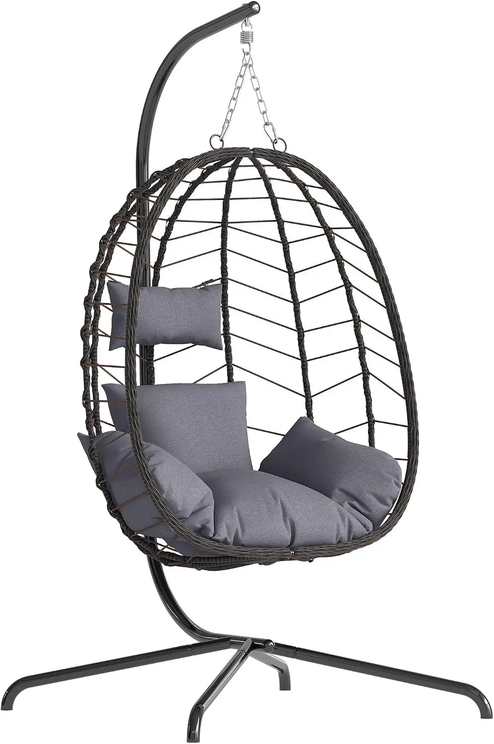Egg Chair with Stand, Patio Wicker Hanging Chair, Hammock Swing Chair, 350LBS Capacity for Bedroom, Balcony, Garden