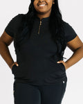 Women's 1/2 Zip Scrub Top- Black