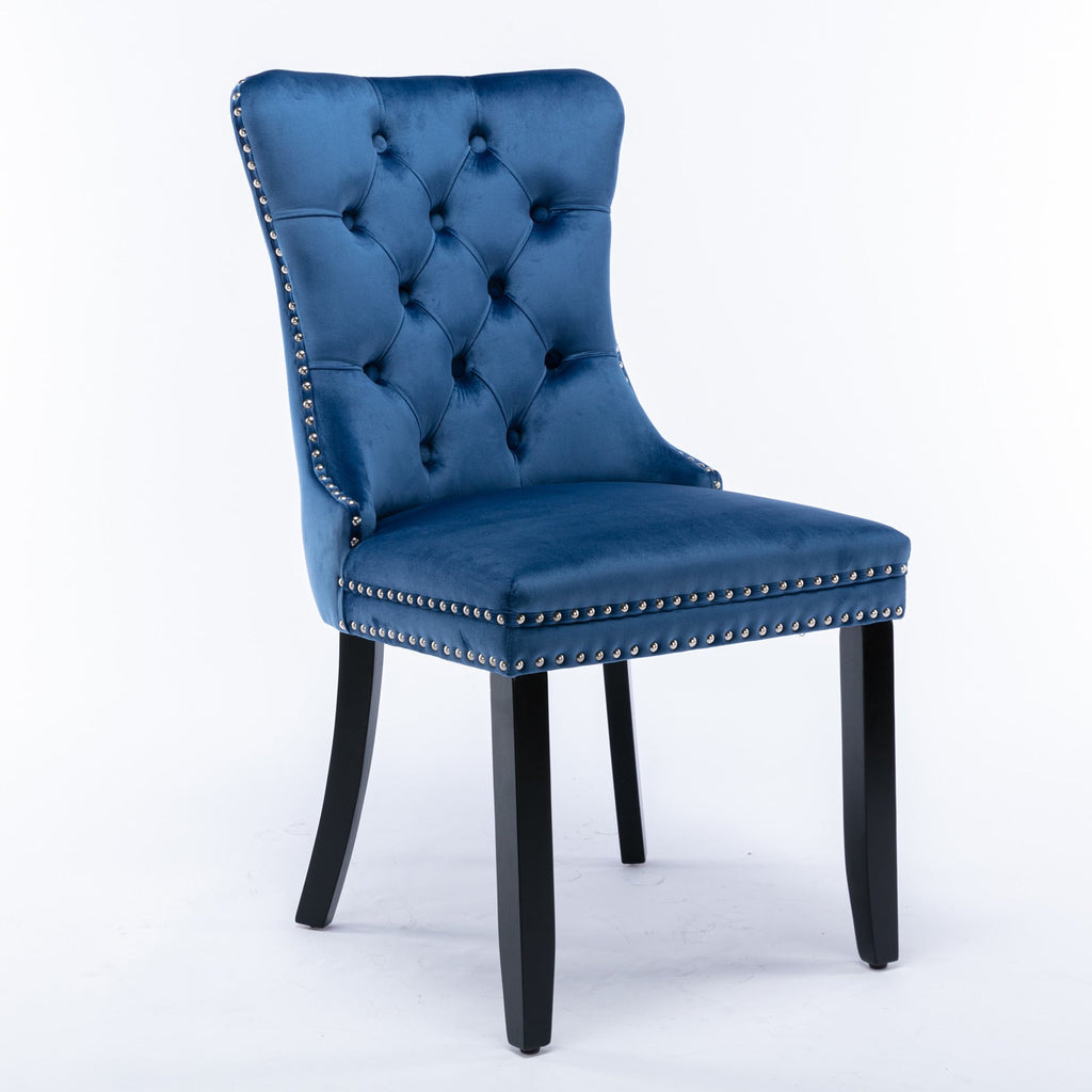 High-end Tufted Solid Wood Contemporary Velvet Upholstered Dining Chair with Wood Legs Nailhead Trim 2-Pcs Set Blue