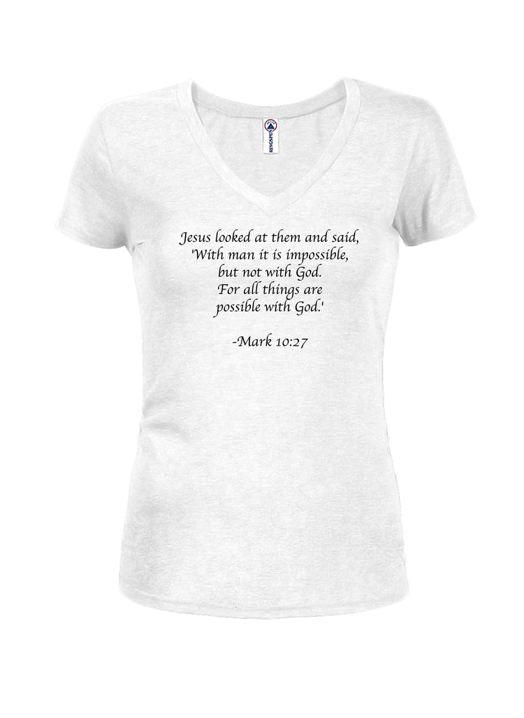 For all things are possible with God Juniors V Neck T-Shirt